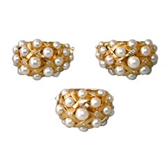 Chanel Gold, Diamonds and Pearl Earrings and Ring Set