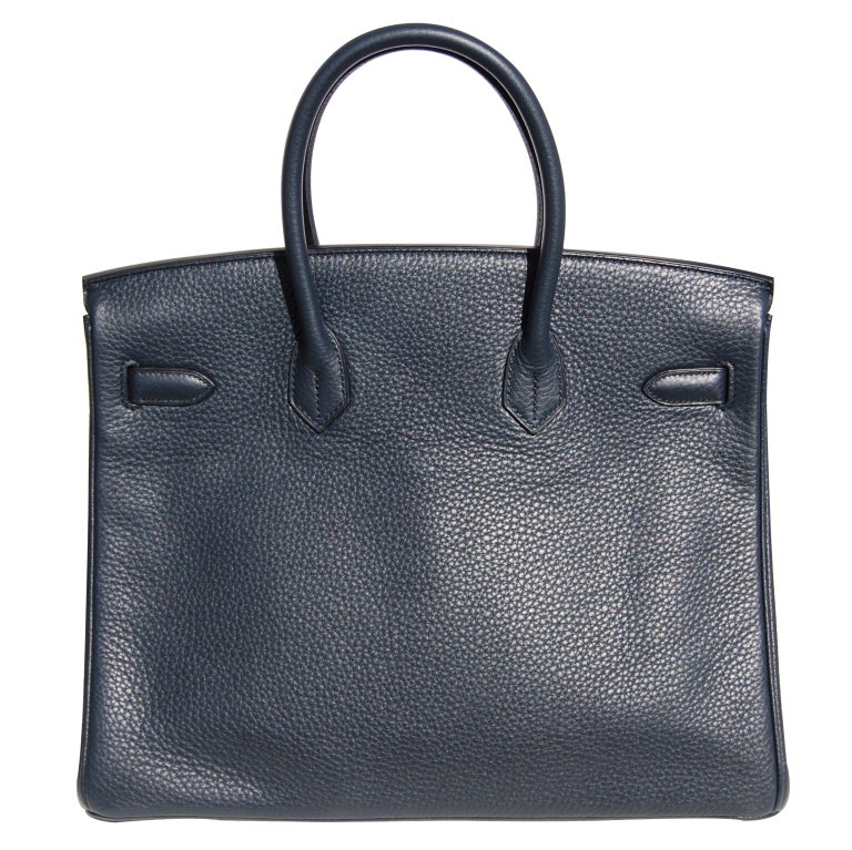 35cm Hermès Bleu Obscur Clemence Leather Birkin bag Handbag