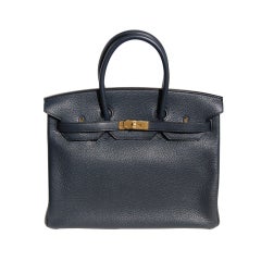 35cm Hermès Bleu Obscur Clemence Leather Birkin bag Handbag