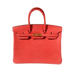 35cm Hermès Matte Bougainvillea Crocodile Birkin Bag Handbag