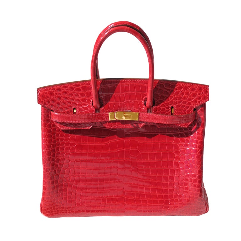 35cm Hermès Shiny Braise Porosus Crocodile Birkin Bag Handbag
