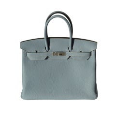 35cm Hermes Blue Lin Clemence Leather Birkin Bag Handbag