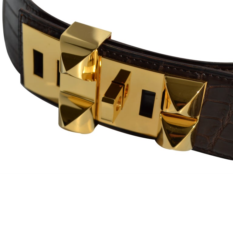 Hermes Matte Havanne Crocodile Collier de Chien Belt In New Condition For Sale In Chicago, IL