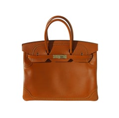 35cm Hermes Gold Fauve Leather w/ lace Tadelakt Ghillies Birkin