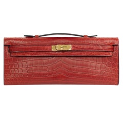 Hermes Kelly Cut Rouge H mat croco gold hw