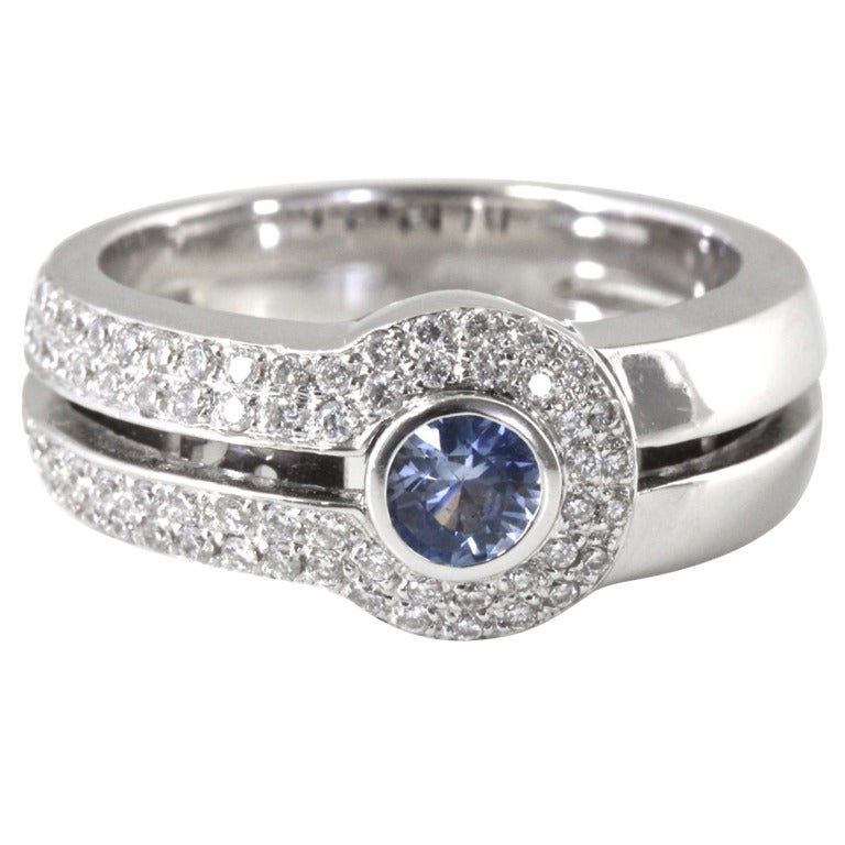 Di MODOLO White Gold, Diamond and Blue Sapphire Ring For Sale