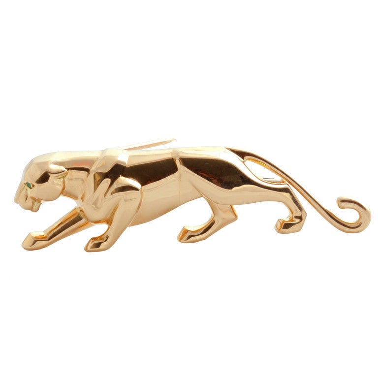 CARTIER Yellow Gold Panther Brooch For Sale