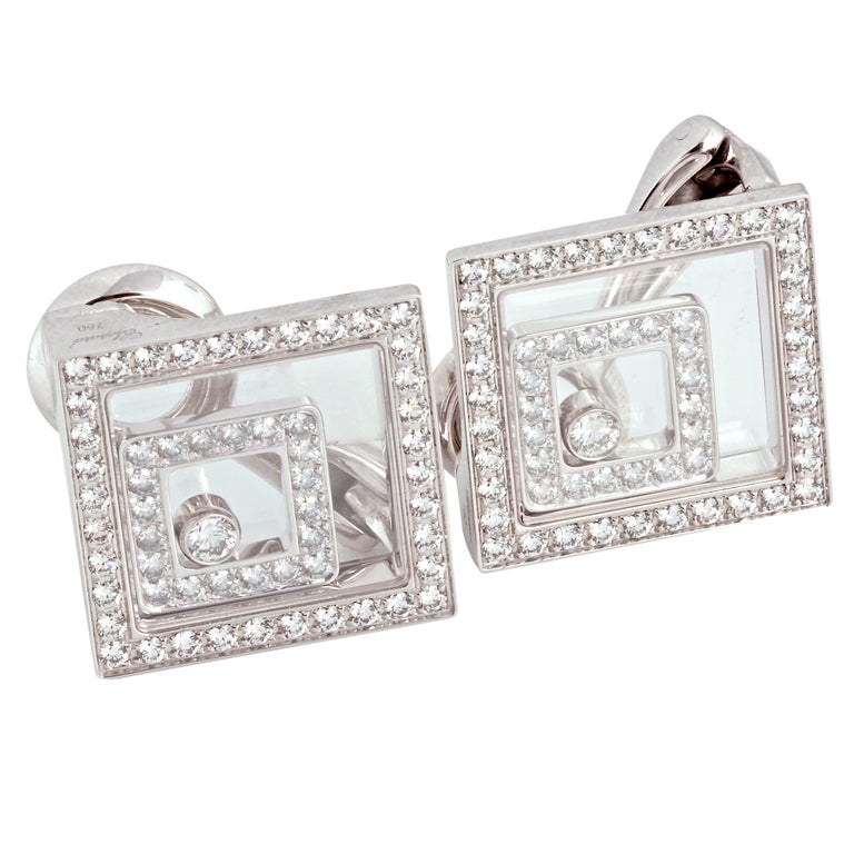 CHOPARD White Gold and Diamond HAPPY SPIRIT Square Earrings For Sale