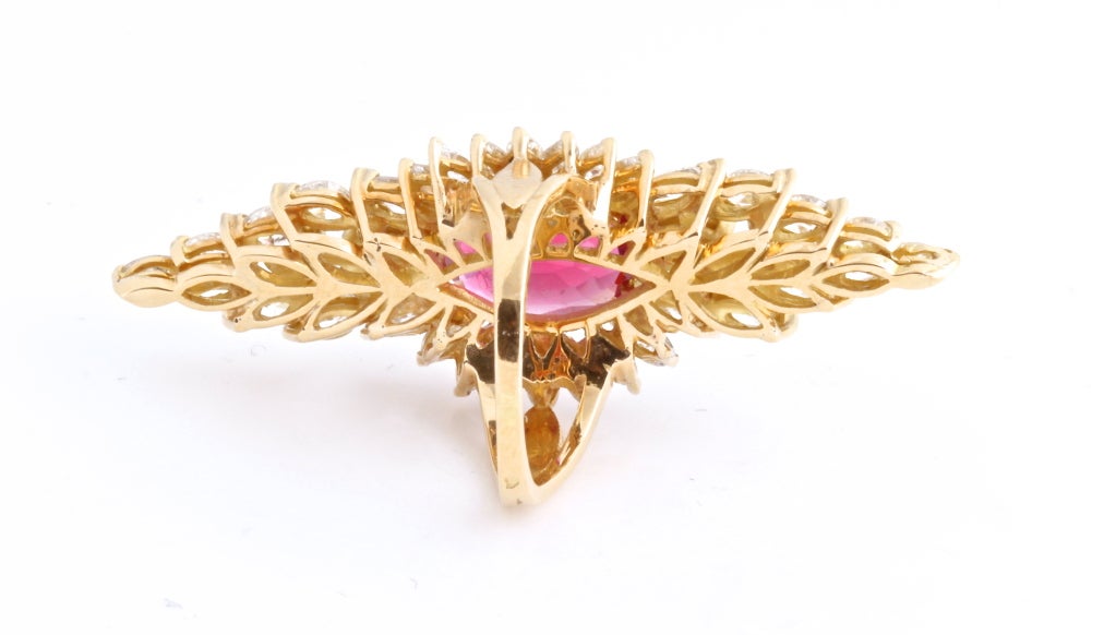 Navette Yellow Gold, Diamond and 4 Carat Tourmaline Ring Size 4