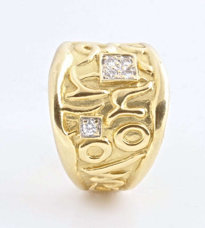 SEIDENGANG Yellow Gold and White Diamond Unisex Ring Size 10