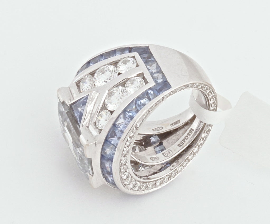 REPOSSI White Gold 9.72c White Sapphire Diamond Blue Sapphire 3