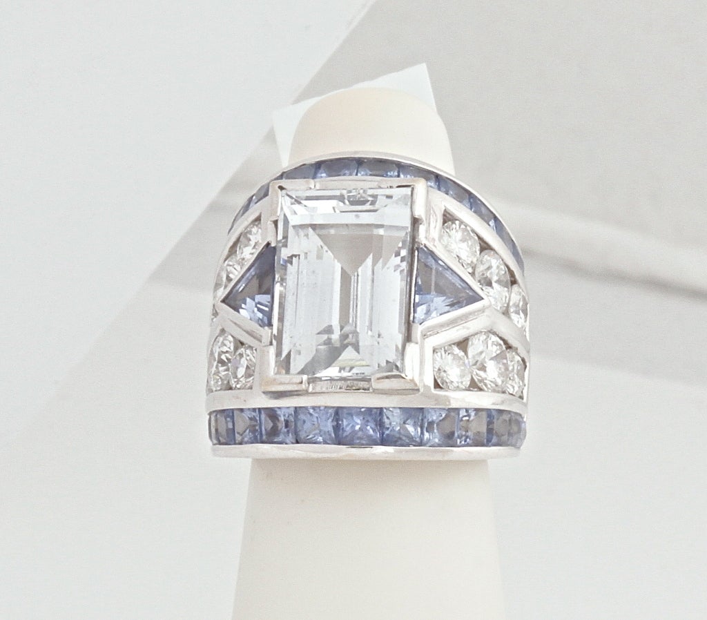 REPOSSI White Gold 9.72c White Sapphire Diamond Blue Sapphire 4