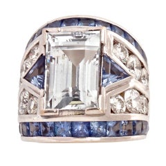 REPOSSI White Gold 9.72c White Sapphire Diamond Blue Sapphire