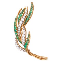 VAN CLEEF & ARPELS Vintage Emerald, Diamonds, & Gold Leaf Brooch