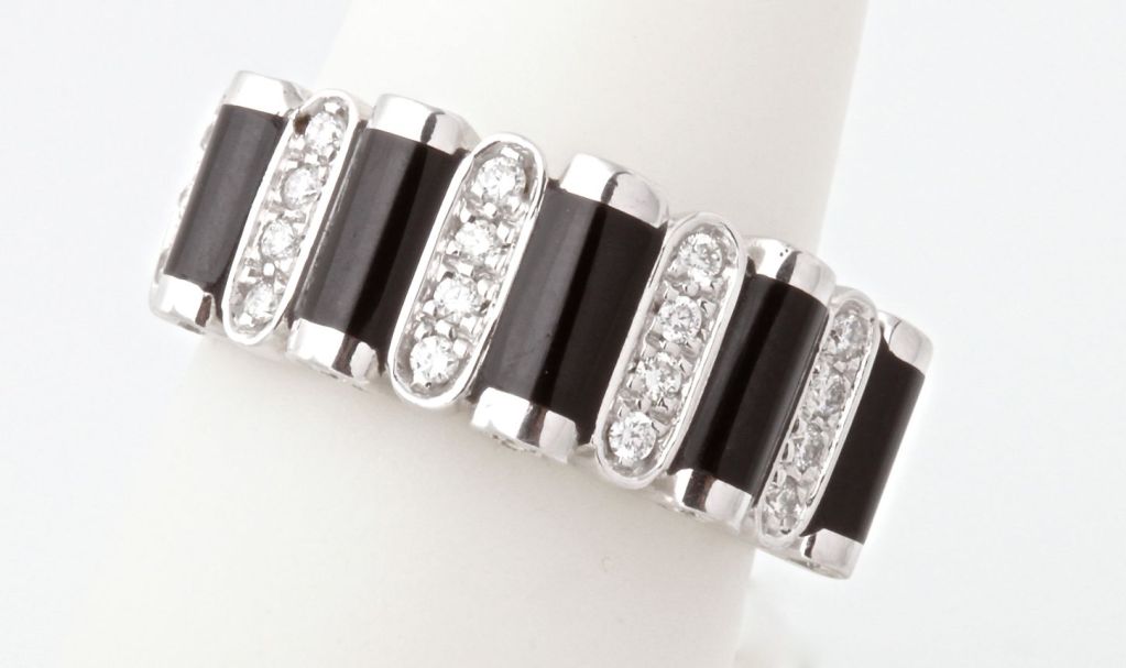 Women's ASPREY White Gold Diamond Onyx Ring For Sale