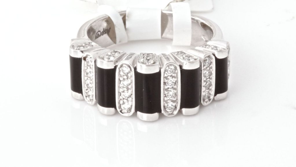 ASPREY White Gold Diamond Onyx Ring For Sale 3