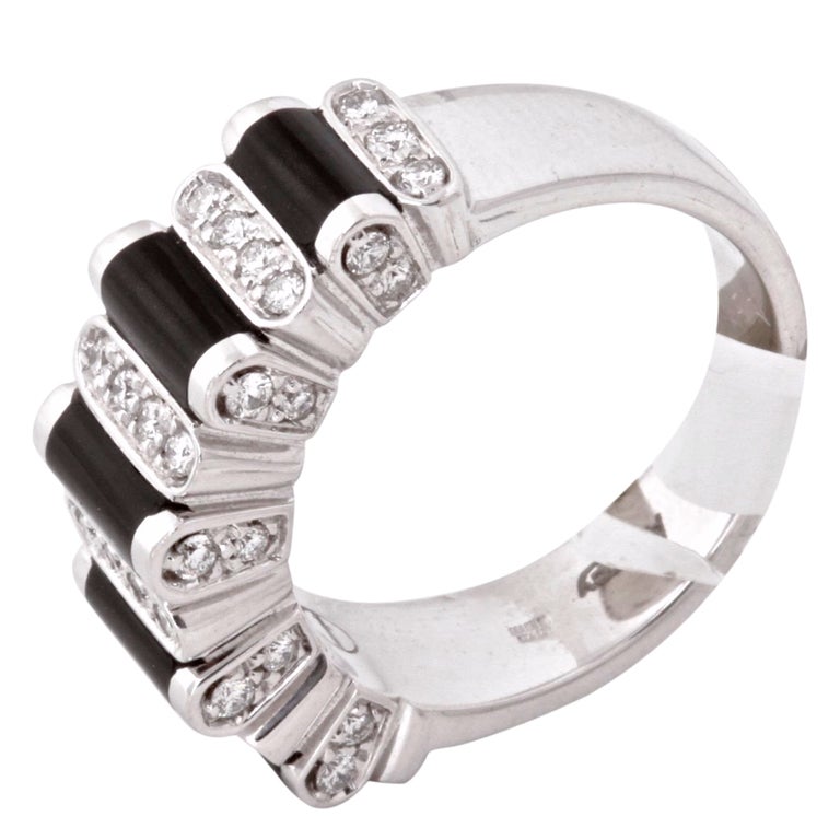 ASPREY White Gold Diamond Onyx Ring For Sale