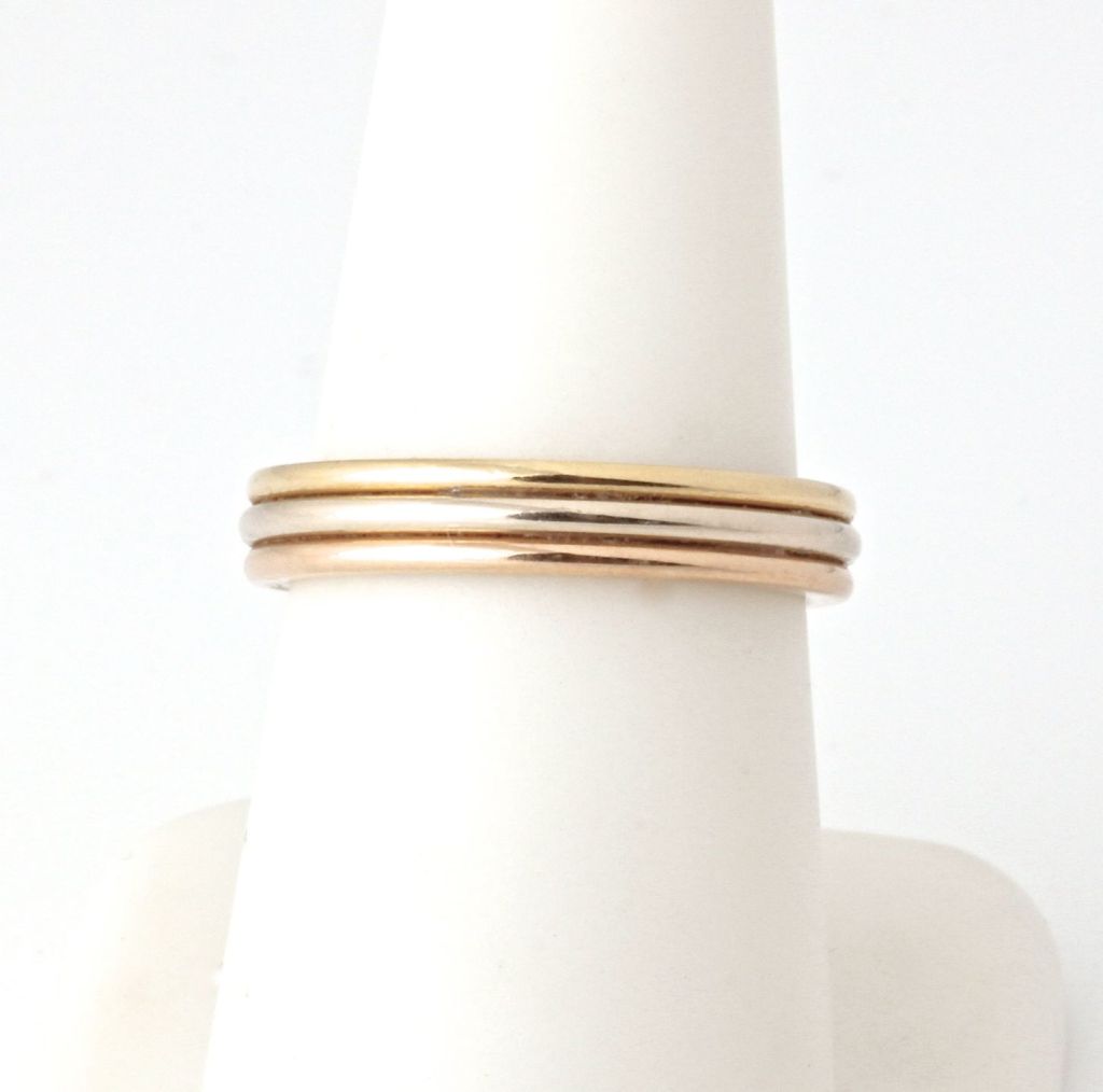CARTIER White, Yellow Pink Gold Band Ring For Sale 1