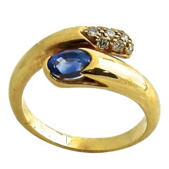 BULGARI Blue Sapphire Diamond Yellow Gold Ring
