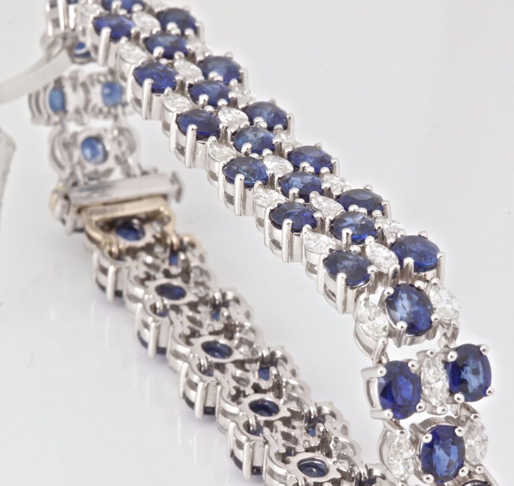 Women's Blue Sapphire Diamond White Gold Bracelet