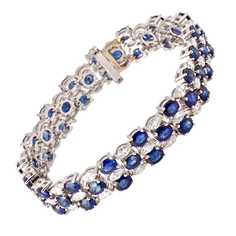 Blue Sapphire Diamond White Gold Bracelet