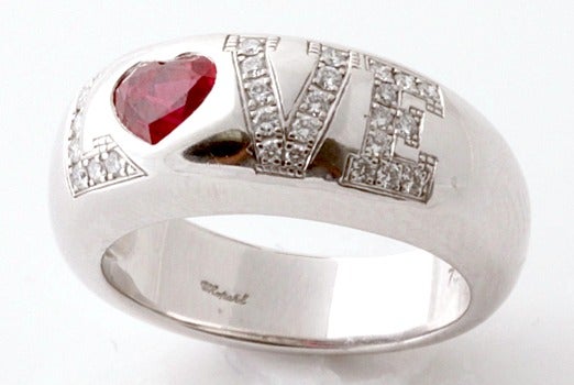 CHOPARD Ruby and Diamond White Gold LOVE Ring In Excellent Condition In Los Angeles, CA