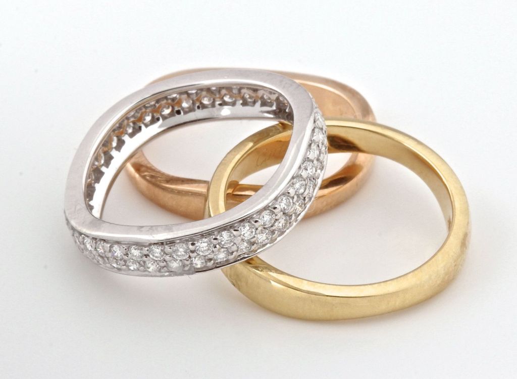 CARTIER Diamond and Tricolor Gold Stackable Rings 5