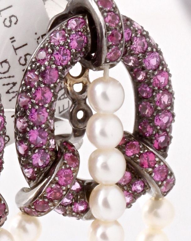 BOUCHERON Sapphire Pearl Tourmaline & White Gold Earrings For Sale 1