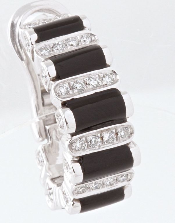 ASPREY Diamond Onyx White Gold Earrings For Sale 1
