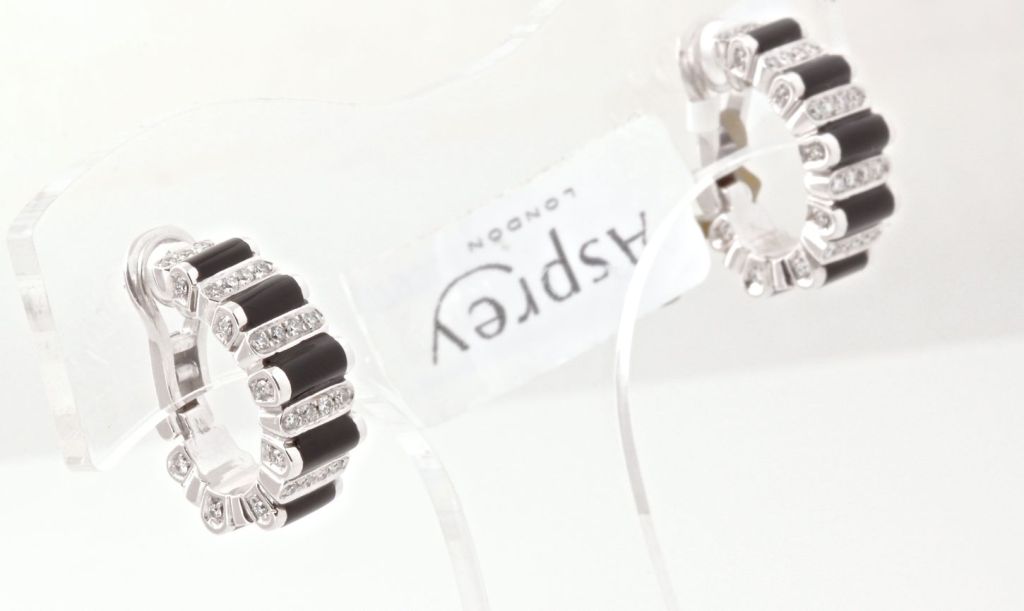 ASPREY Diamond Onyx White Gold Earrings For Sale 3
