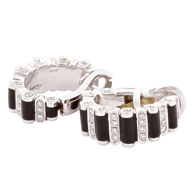 ASPREY Diamond Onyx White Gold Earrings For Sale