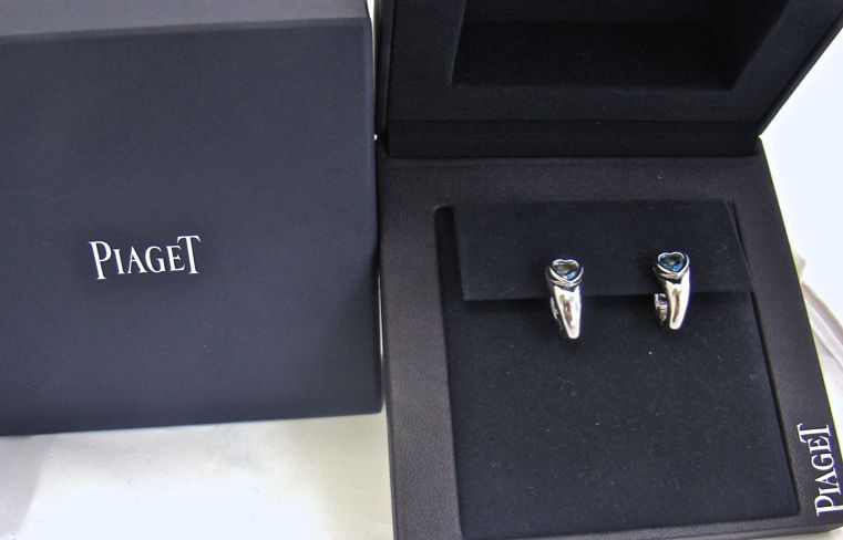 PIAGET Blue Topaz White Gold Heart Hoop Clip Earrings 1