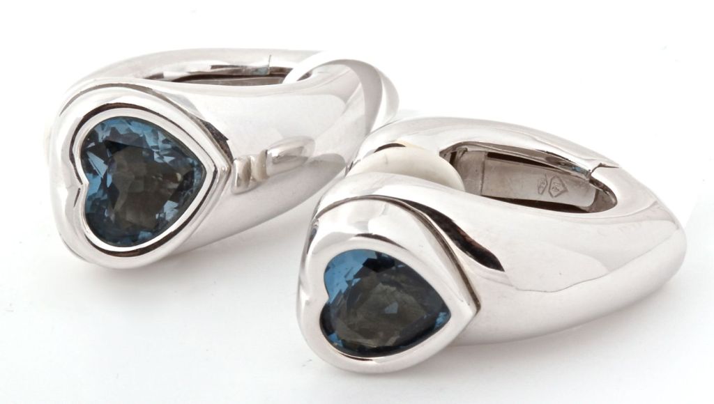 PIAGET Blue Topaz White Gold Heart Hoop Clip Earrings 2