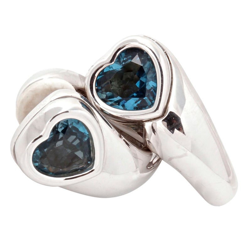 PIAGET Blue Topaz White Gold Heart Hoop Clip Earrings