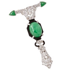 Art Deco Diamond Cabochon Jade Pendant Brooch