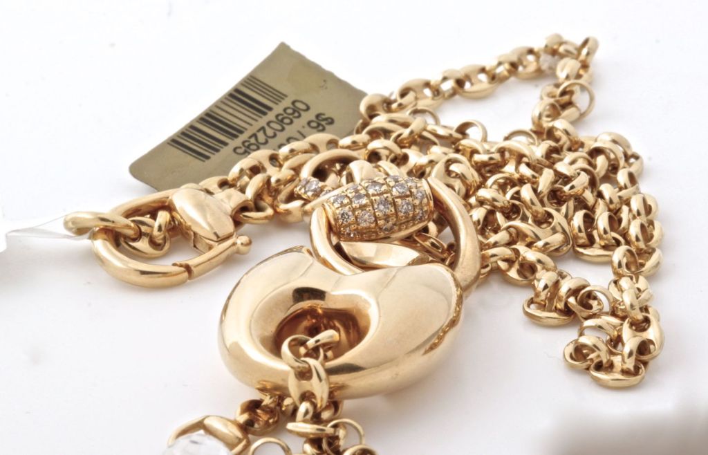 Women's Gucci Diamond Sapphire Gold Horsebit Necklace