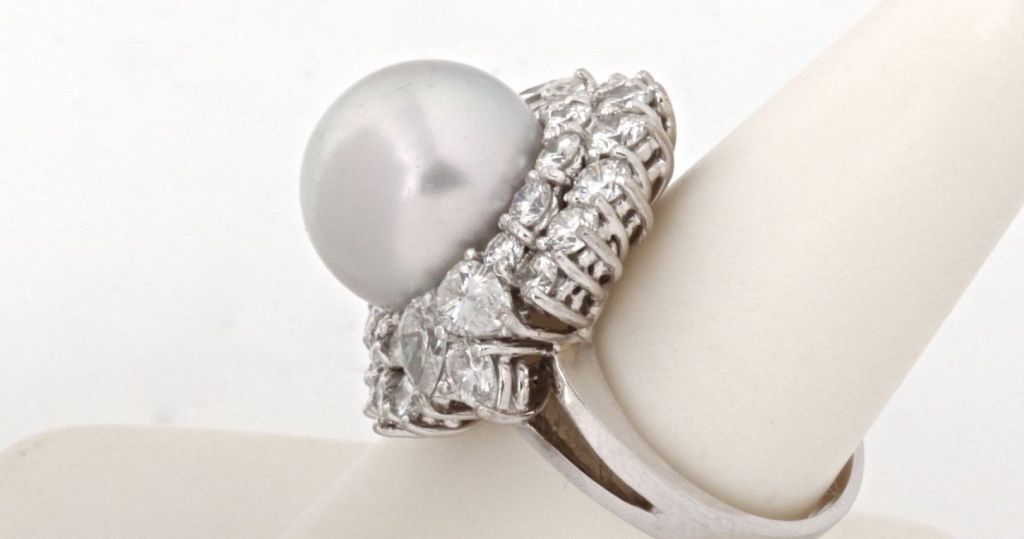 Women's South Sea Pearl White Diamond Platinum Ring For Sale