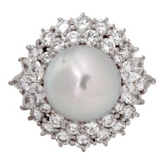 South Sea Pearl White Diamond Platinum Ring
