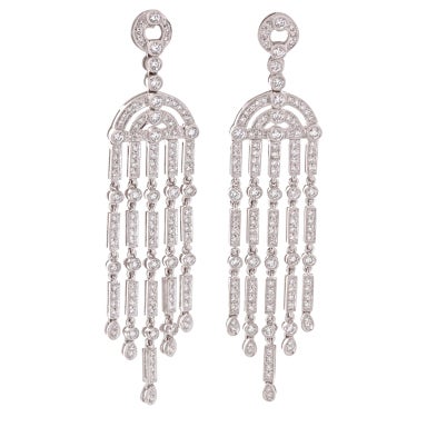 Chandelier White Diamond Platinum Earrings