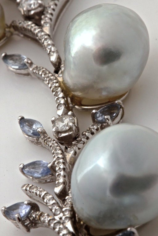 Diamond South Sea Baroque Pearl Gold Sapphire Necklace For Sale 2
