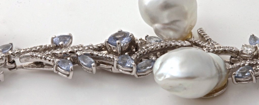 Diamond South Sea Baroque Pearl Gold Sapphire Necklace For Sale at 1stDibs