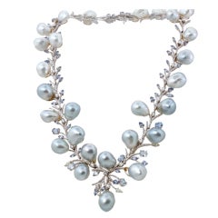 Diamond South Sea Baroque Pearl Gold Sapphire Necklace