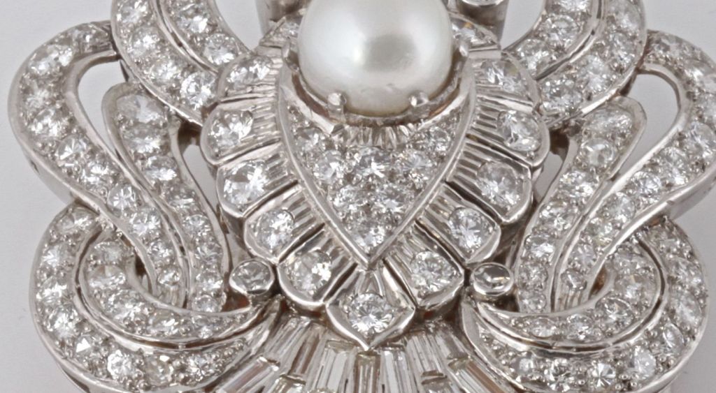 Art Deco ART DECO Diamond Platinum Pearl Tortoise Shell Hair Pin