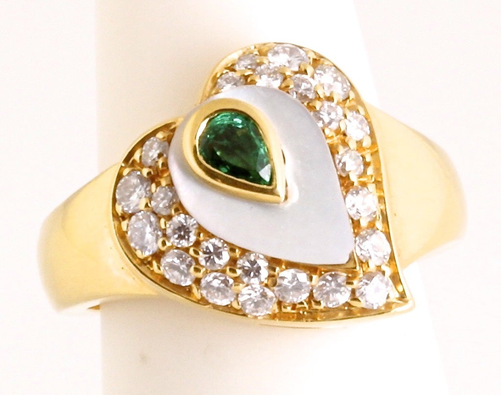 FRED Diamond, Gold, Mother of Pearl, and Emerald Earrings