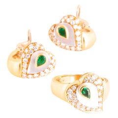 FRED Diamond, Gold, Mother of Pearl, and Emerald Earrings