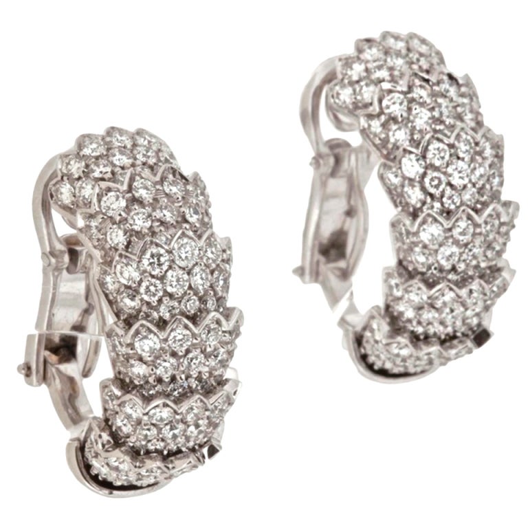 ROBERTO COIN Diamond Gold "Cobra" Earrings For Sale