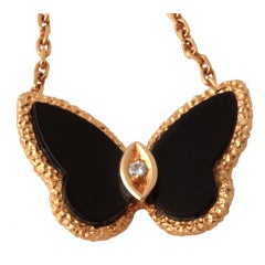 VAN CLEEF & ARPELS Diamond Gold Onyx Butterfly Necklace