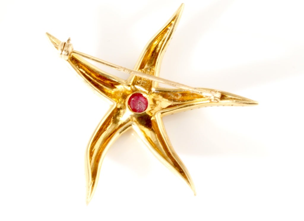 TIFFANY Gold and Cabochon Ruby Starfish Brooch/Pin.