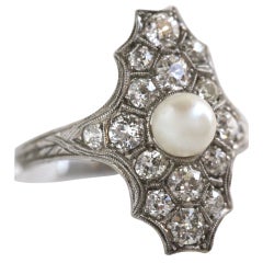 Antique Diamond Pearl Platinum Ring