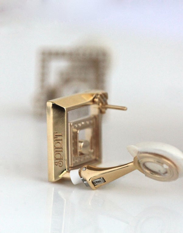CHOPARD Diamond Gold Happy Spirit Square Earrings In New Condition For Sale In Los Angeles, CA